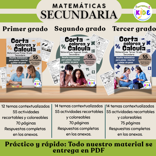Paquete los Tres Grados Matemáticas Corta, Colorea y Calcula