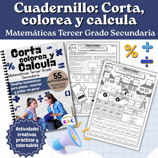 Tercer grado Matemáticas Corta, colorea y calcula
