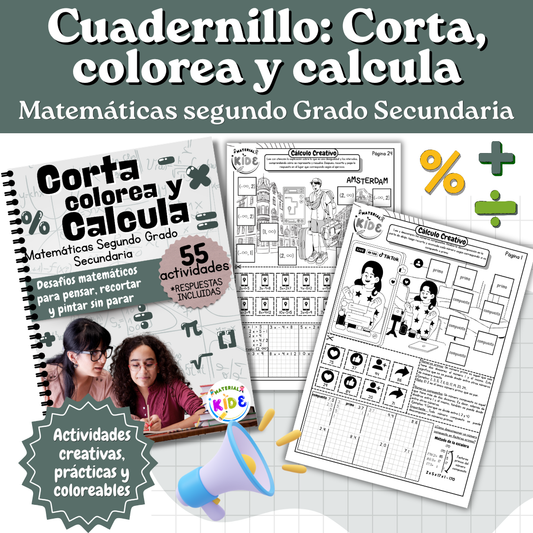 Segundo grado Matemáticas Corta, colorea y calcula