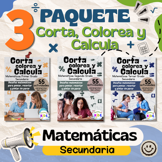 Paquete los Tres Grados Matemáticas Corta, Colorea y Calcula